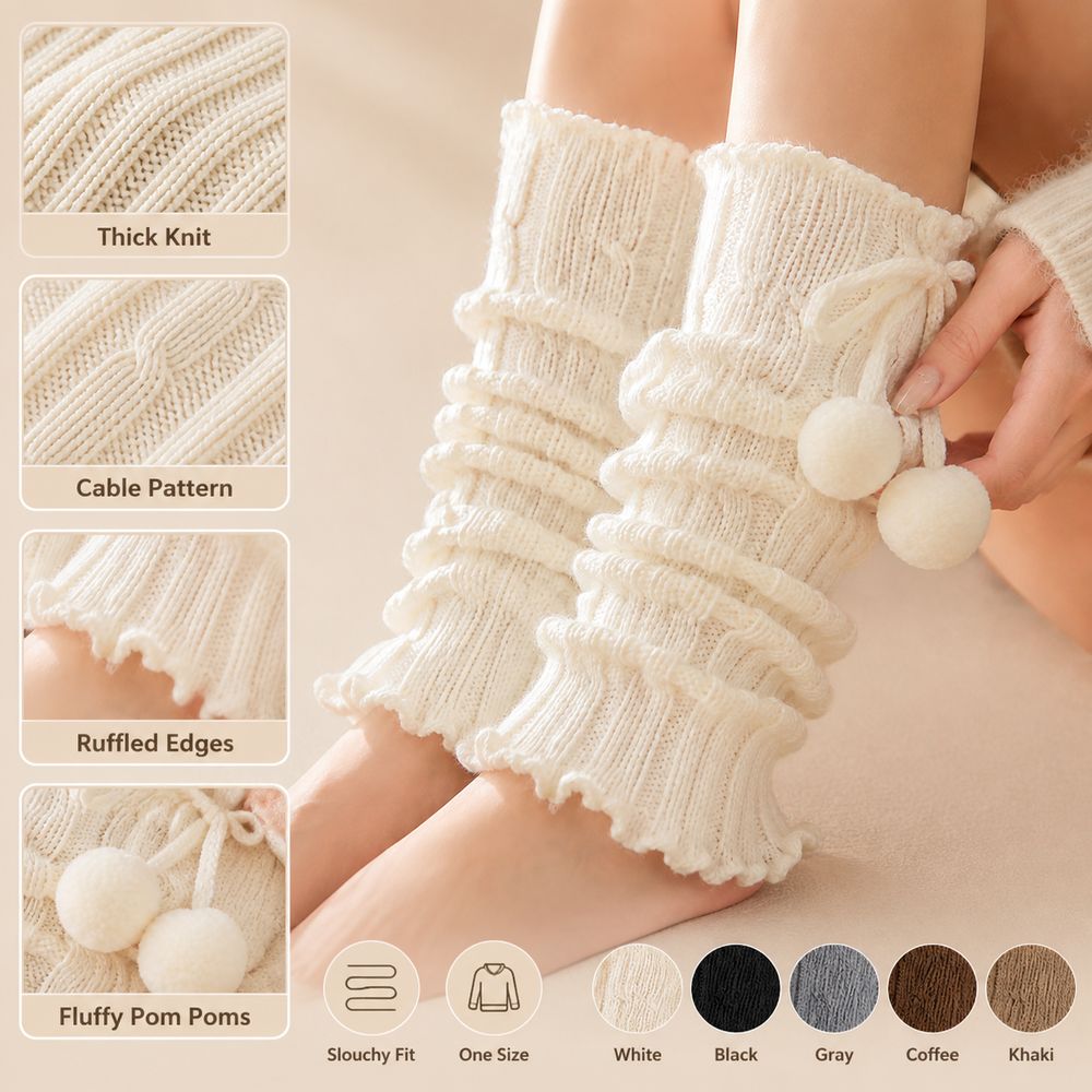 Boot Sock Slouchy - Gestrickte Beinwärmer mit gerüschten Kanten, Zopfmuster,