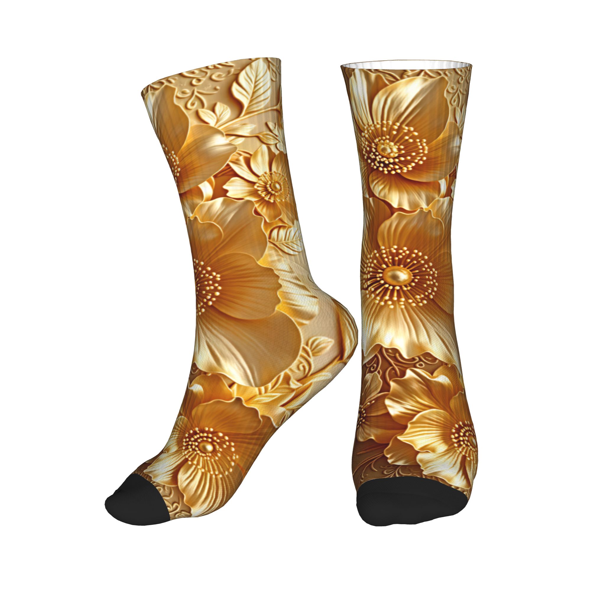 3D-geprägte goldene Blumenmust – Dress Sock Men Bewertung und Preis
